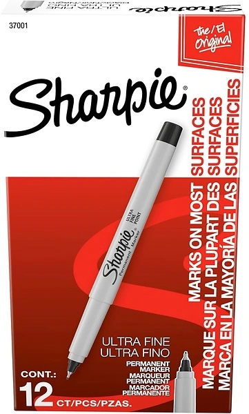 Sharpie Permanent Ultra Fine Tip Markers Set, Black, Quick Drying, 12 Count