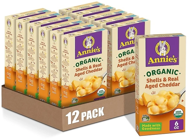 Annie's Shells Real Aged Cheddar Organic Mac and Cheese Dinner, 6 OZ, 12 Pack