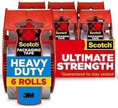 Scotch Heavy Duty Shipping Packing Tape, Clear, 1.88 in. x 22.2 yd., 6 Rolls