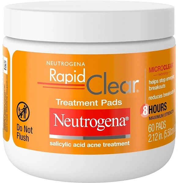 Neutrogena Rapid Clear Acne Face Pads, Salicylic Acid Treatment, 60 Count