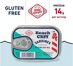 Beach Cliff Wild Caught Sardines in Soybean Oil, 3.75 oz Can, 13g Protein