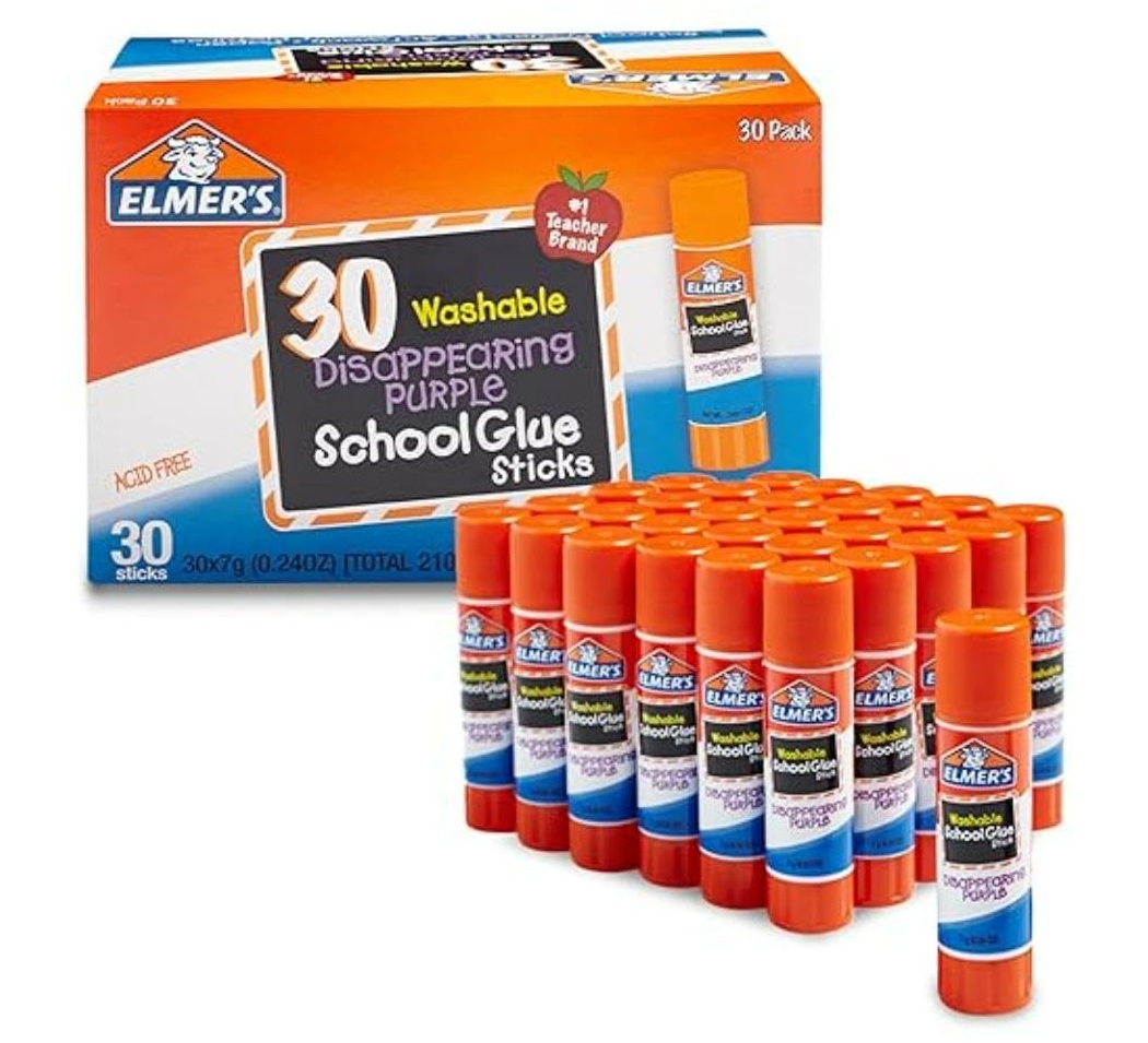 Elmer's Disappearing Purple School Glue Sticks, Washable, 7 Grams, 30 Count