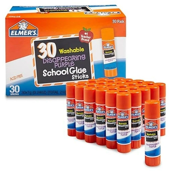Elmer's Disappearing Purple School Glue Sticks, Washable, 7 Grams, 30 Count