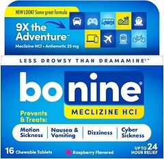 Non-Drowsy Bonine for Motion Sickness Relief, Meclizine HCI 25mg, 16 Tablets
