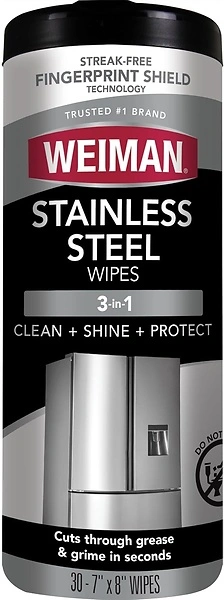 Weiman Stainless Steel Cleaner, 30 Count Wipes, Removes Dirt and Grease