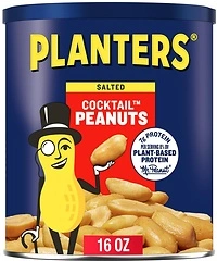 PLANTERS Salted Cocktail Peanuts, Party Snacks, Plant Based Protein 16oz (1 Canister)