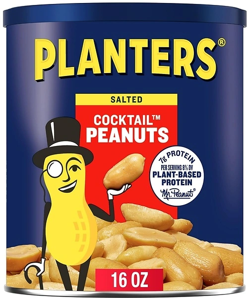 PLANTERS Salted Cocktail Peanuts, Party Snacks, Plant Based Protein 16oz (1 Canister)