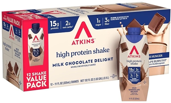 Atkins Milk Chocolate Protein Shake, 15g Protein, Low Carb, Keto Friendly, 12-Pack