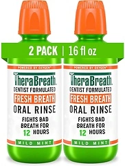 TheraBreath Fresh Breath Mouthwash, Mild Mint Flavor, Alcohol-Free, 16 Fl Oz (2-Pack)
