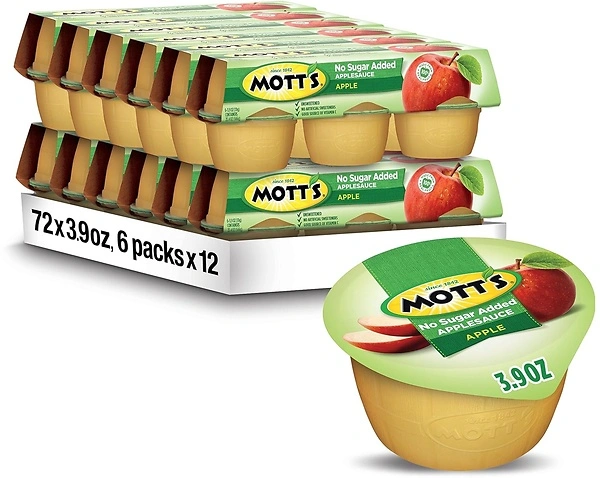 Mott's No Sugar Added Applesauce, 3.9 Oz Cups, 72 Count (12 Packs Of 6)