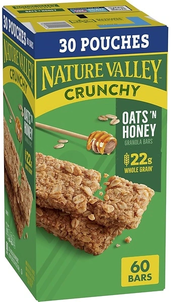 Nature Valley Crunchy Oats 'n Honey Granola Bars, 60 Bars, 44.7 OZ (30 Pouches)