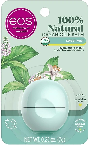 eos 100 Natural & Organic Lip Balm - Sweet Mint, 0.25 oz, All-Day Moisture