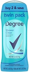 Degree Antiperspirant Deodorant Twin Pack, Shower Clean, 48-Hour, 2.6 oz Each