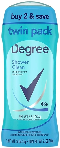 Degree Antiperspirant Deodorant Twin Pack, Shower Clean, 48-Hour, 2.6 oz Each
