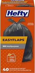 Hefty Easy Flaps Multipurpose Large Trash Bags, 30 Gallon, 40 Count