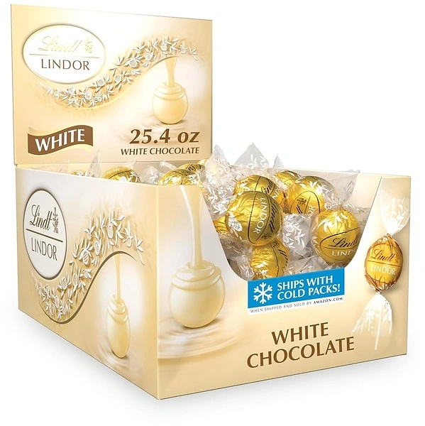 Lindt LINDOR White Chocolate Truffles, Melting Truffle Center, 25.4 oz, 60 Count