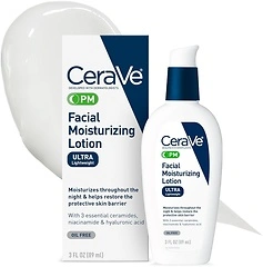 CeraVe PM Facial Moisturizing Lotion Night Cream, Hyaluronic Acid, Niacinamide, 3 oz