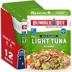 Bumble Bee Light Tuna Pouch in Water, 2.5 oz (Pack of 12) - High Protein Snack