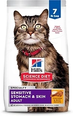 Hill's Science Diet Sensitive Stomach & Skin Dry Cat Food, Chicken & Rice, 7 lb