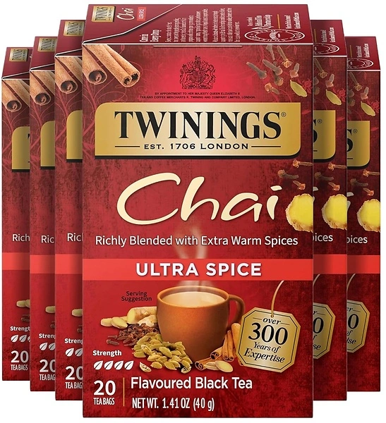 Twinings Ultra Spice Chai Wrapped Bags, 20 Count (Pack of 6), Sweet & Savory