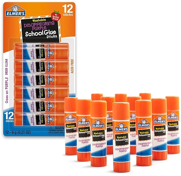 Elmer's Disappearing Purple School Glue Sticks, Washable, 6 Grams, 12 Count
