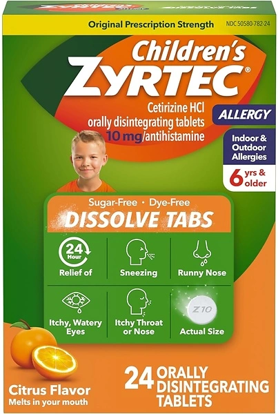 Zyrtec Children's 24 HR Dissolving Allergy Tablets, Cetirizine, Citrus Flavor, 24 ct