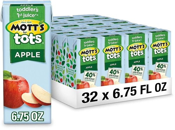 Mott's For Tots Apple Juice, 6.75 Fl Oz Boxes, 32 Count, 40% Less Sugar