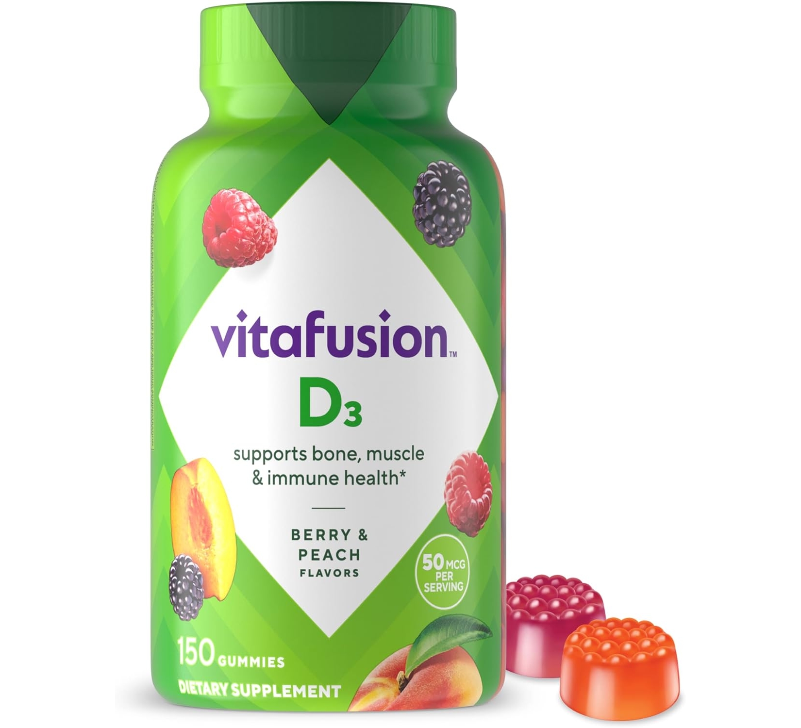 Vitafusion Vitamin D3 Gummies, Peach, Blackberry, Strawberry Flavored, 150 Count