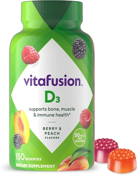 Vitafusion Vitamin D3 Gummies, Peach, Blackberry, Strawberry Flavored, 150 Count