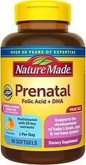 Nature Made Prenatal with Folic Acid + DHA, 90 Softgels, 90 Day Supply