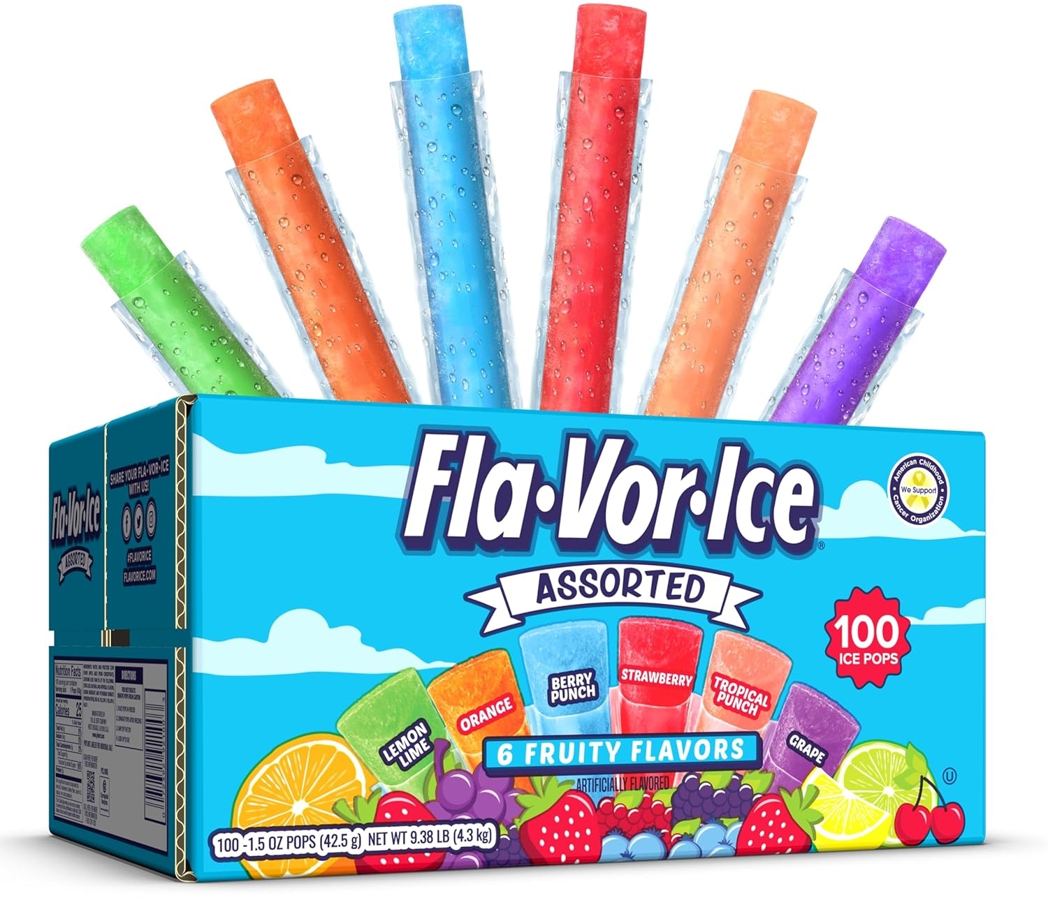 Fla-Vor-Ice Popsicle Variety Pack of 1.5 Oz Freezer Bars, Assorted Flavors, 100 Count