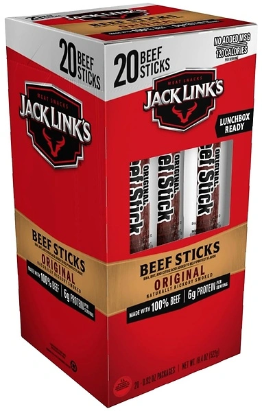 Jack Link's Original Beef Sticks, 6g Protein, 20 Individually Wrapped - 0.92 Oz.