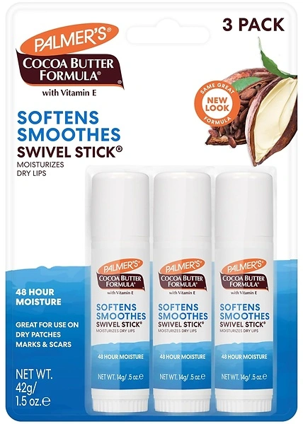 Palmer's Cocoa Butter Swivel Stick with Vitamin E, Lip Balm, Moisturizer, 3 Count