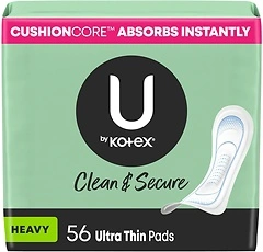 U by Kotex Clean & Secure Ultra Thin Pads, Heavy Absorbency, 56 Count