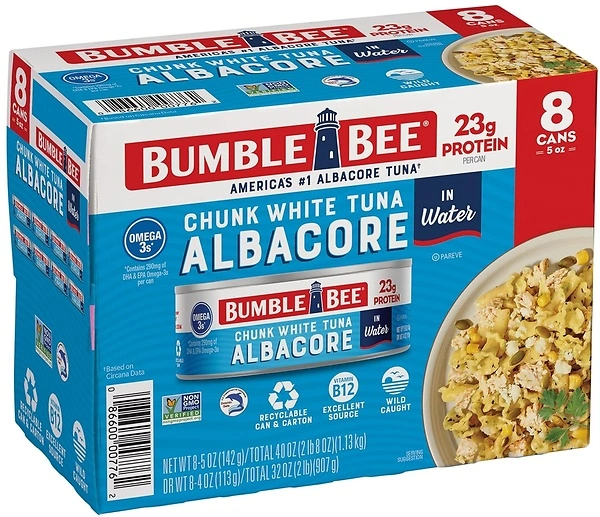 Bumble Bee Chunk White Albacore Tuna, 5 oz Can, 8 Pack - Wild Caught, 23g Protein