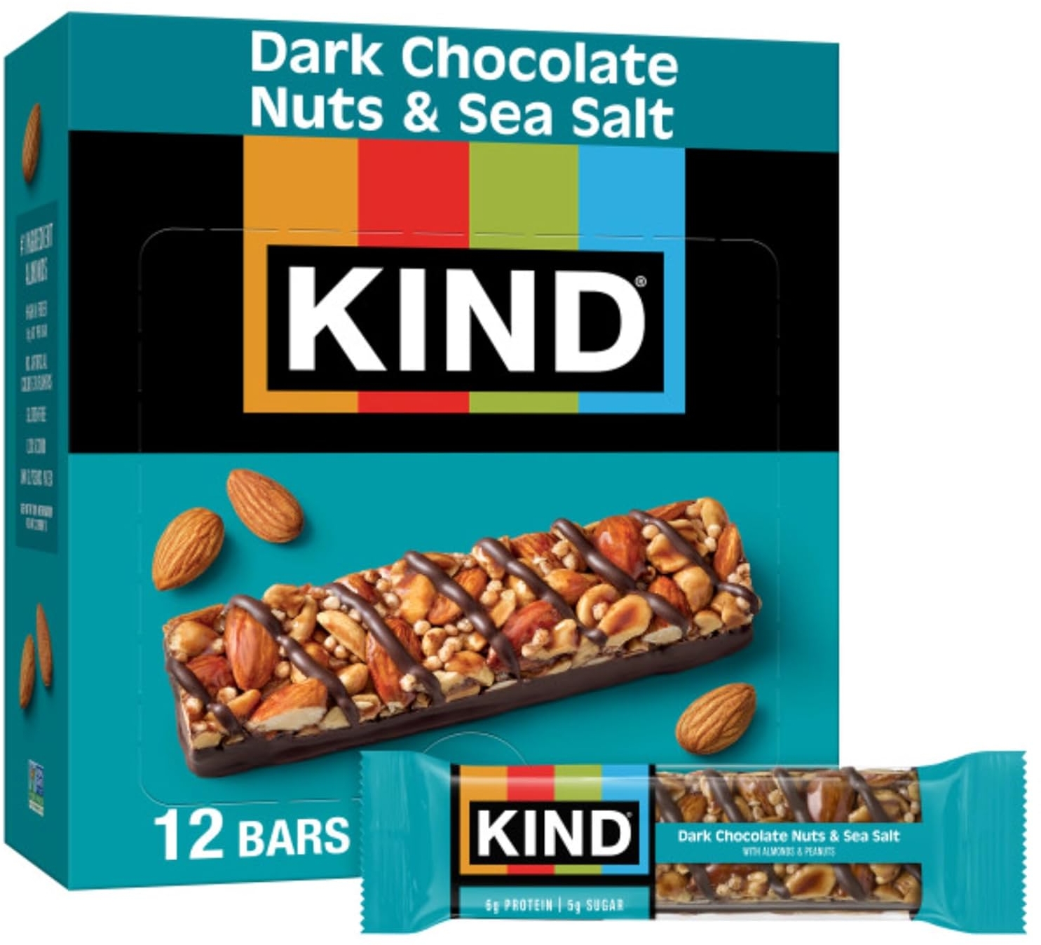 KIND Bars, Dark Chocolate Nuts & Sea Salt, Gluten Free, 6g Protein, 12 Count