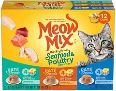 Meow Mix Pate & Shreds Wet Cat Food Variety Pack, Seafood & Poultry, 12 Cups