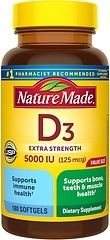Nature Made Vitamin D3 5000 IU (125 mcg) Softgels, 180 Count, Extra Strength