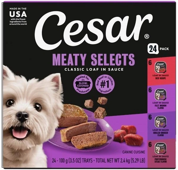 CESAR Adult Wet Dog Food Classic Loaf, Beef, Chicken, 3.5 oz, 24 Pack