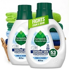 Seventh Generation Concentrated Laundry Detergent, Free & Clear, 40 Fl Oz, 2 Pack