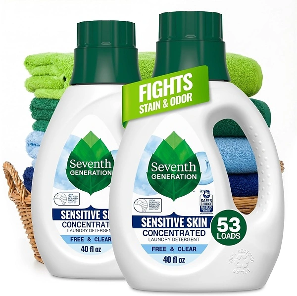 Seventh Generation Concentrated Laundry Detergent, Free & Clear, 40 Fl Oz, 2 Pack