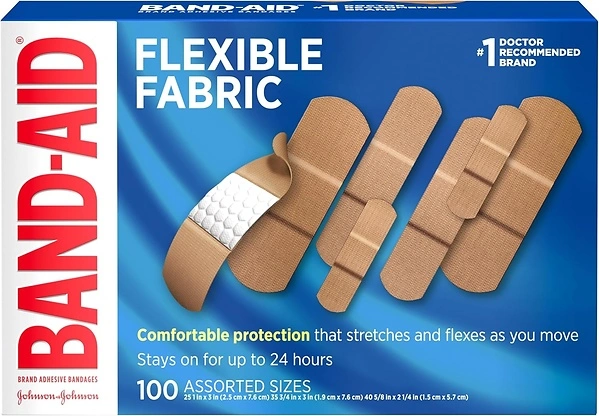 Band-Aid Flexible Fabric Adhesive Bandages for Wound Care, Assorted Sizes, 100 ct