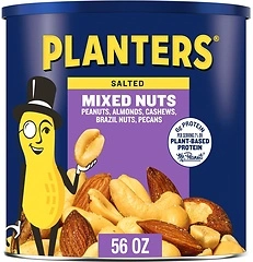 PLANTERS Salted Mixed Nuts, Peanuts, Almonds, Cashews, Brazil Nuts, 56 oz