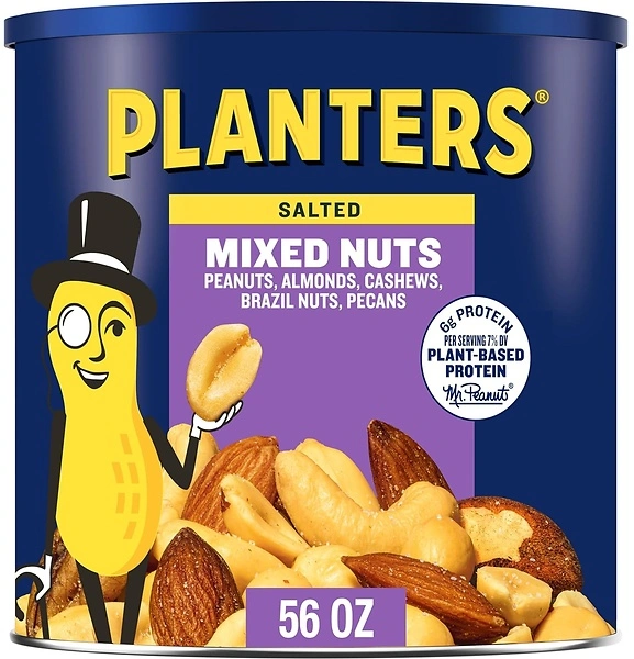 PLANTERS Salted Mixed Nuts, Peanuts, Almonds, Cashews, Brazil Nuts, 56 oz