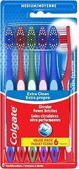 Colgate Extra Clean Toothbrush, Medium, Adult Medium Bristle, 6 Pack