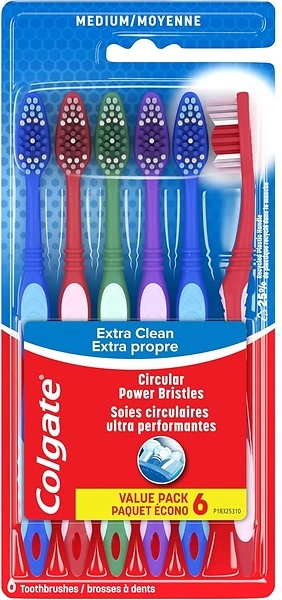Colgate Extra Clean Toothbrush, Medium, Adult Medium Bristle, 6 Pack