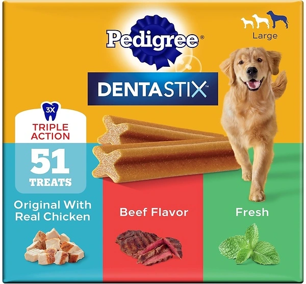Pedigree Dentastix Large Breed Dog Treats, Original, Beef & Fresh Flavor, 51 Treats