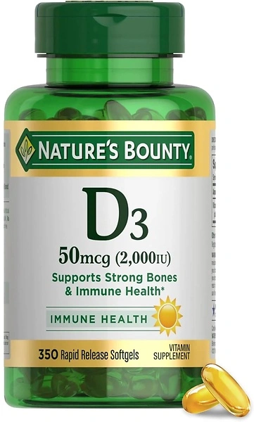 Nature's Bounty Vitamin D, Immune Support, 2000 IU, 50 mcg, Softgels, 350 Ct