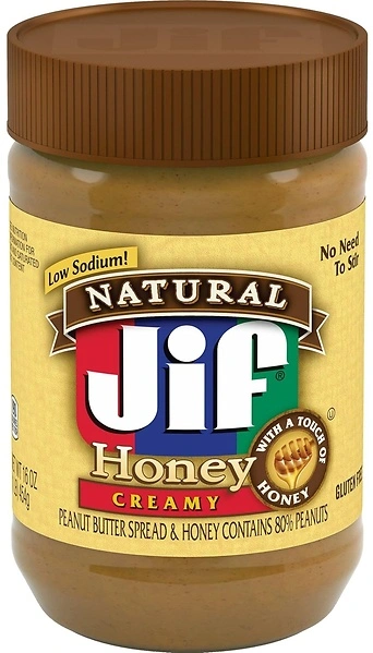 Jif Natural Creamy Peanut Butter Spread and Honey, 16 Ounces, Contains 80 Peanuts