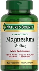 Nature's Bounty Magnesium 500 mg Tablets, High Potency, 200 Count